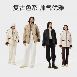 坦博尔 春秋轻薄女翻领灯芯绒拼接设计感廓形短款羽绒服TBF330230Z