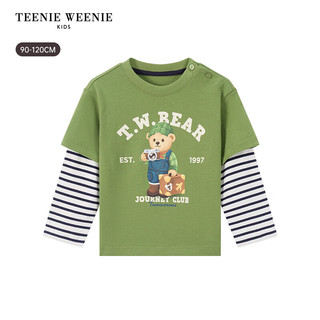 TEENIE WEENIE 小熊童装 男童印花假两件长袖T恤 藏青 100cm