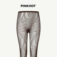 PINKHOT 2026新品 立体波浪纹性感镂空网眼黑色连裤袜 6008423