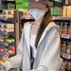 拉夏贝尔 灰色外套卫衣女士春秋季2026新款爆款美式百搭连帽上衣ZB