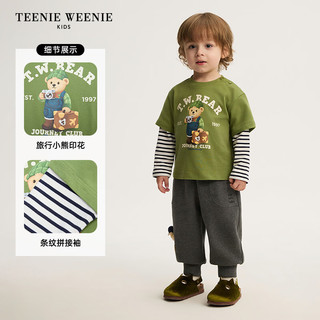 TEENIE WEENIE 小熊童装 男童印花假两件长袖T恤 藏青 100cm