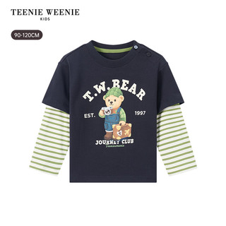 TEENIE WEENIE 小熊童装 男童印花假两件长袖T恤 藏青 100cm