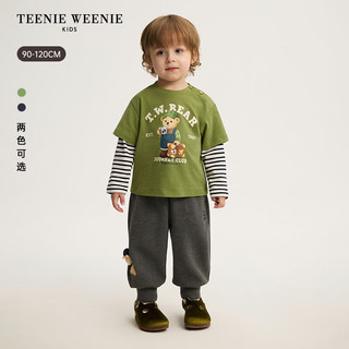 TEENIE WEENIE 小熊童装 男童印花假两件长袖T恤 藏青 100cm