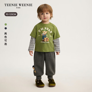 TEENIE WEENIE 小熊童装 男童印花假两件长袖T恤 藏青 100cm
