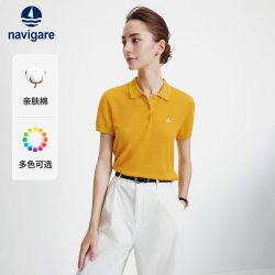 navigare 小帆船黄色短袖POLO衫女士针织翻领T恤衫