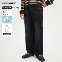NVG·YOUNG navigare小帆船秋季新款宽松直筒黑色水洗牛仔裤男