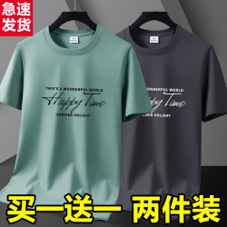 无品牌 夏季冰丝短袖t恤男士宽松休闲百搭薄款大码上衣服男半袖体恤衫-SL