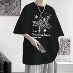 无品牌 2025夏季短袖t恤男宽松潮流冰丝五分袖学生男女同款韩版体恤衫-SL