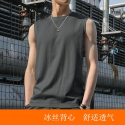 无品牌 夏季健身运动大肩背心男宽松训练无袖t恤速干坎肩短袖上衣圆领