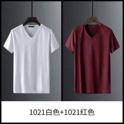 无品牌 短袖T恤男V领夏季韩版修身纯色白色百搭男士鸡心领半袖冰丝体恤衫