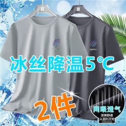 无品牌 薄款冰丝短袖t恤男士夏季宽松大码男装休闲透气百搭体恤衫衣服-SL