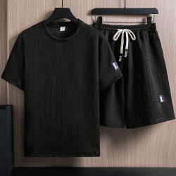 无品牌 两件套短袖短裤2025春夏季新款运动服套装男士青少年宽松休闲男装