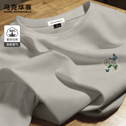 马克华菲 圆领纯棉短袖男夏季柔软舒适亲肤透气潮牌宽松休闲简约百搭T恤衫 -灰杏#ZMK蝴蝶文字M 2XL