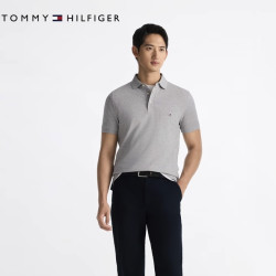 TOMMY HILFIGER 【球星同款】珠地棉商务休闲纯色翻领短袖POLO