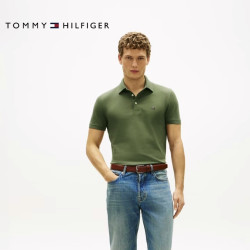TOMMY HILFIGER 【纯色修身】男装珠地棉商务休闲纯色正肩翻领短袖POLO
