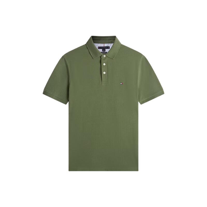 TOMMY HILFIGER 珠地棉正肩翻领 POLO衫 军绿色 M