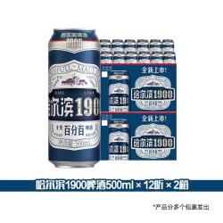 哈尔滨啤酒 哈尔滨1900全麦啤酒500ml×12听×2箱10.0°P麦香整箱批发
