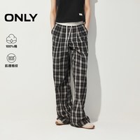 ONLY 2026秋季新款松弛感纯棉松紧腰头宽松阔腿黑白格纹休闲裤女