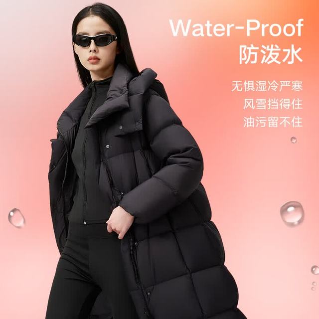美力城 羽绒服冬季时尚超轻鹅绒服长款外套女 黑色 M
