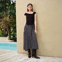 自巧 波点圆舞曲 小个子亮丝印花雪纺破缝分割半身裙女2026夏新款