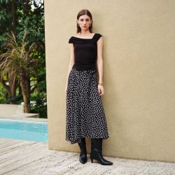自巧 波点圆舞曲 小个子亮丝印花雪纺破缝分割半身裙女2026夏新款