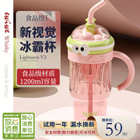 搞怪大眼睛彩色渐变带把手大容量吸管水杯 粉色/1200ml