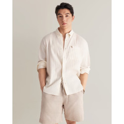 Abercrombie & Fitch 125-6082 美式复古条纹泡泡纱衬衫 淡黄条纹 L