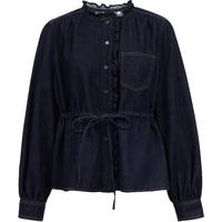 ONLY 浪漫荷叶边圆领腰带牛仔衬衫