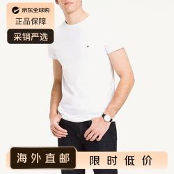 TOMMY HILFIGER 汤米 希尔费格 男装上衣 休闲短袖男 纯棉T恤男 白色 L （80-90kg）