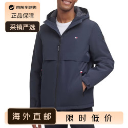 TOMMY HILFIGER 男装 休闲上衣男连帽防风保暖棉服夹克外套男棉衣 藏青色 L