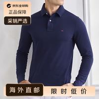 TOMMY HILFIGER 男装 男士商务休闲长袖T恤翻领Polo 上衣 藏青色-小标 XL (建议160-175斤)