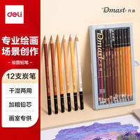 得力 彩色炭笔遇境套装12支专业绘画手绘素描彩绘软款画画丹途RK4-A女孩儿童礼物毕业礼物