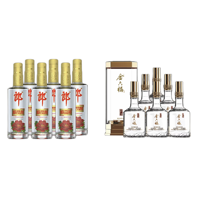 LANGJIU 郎酒 顺品郎 金顺+金六福 红彩 45%vol+50.8%vol 兼香型白酒 480ml*6瓶+500ml*6瓶 整箱装