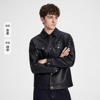 navigare 意大利小帆船黑色工装皮夹克男外套