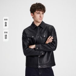 navigare 意大利小帆船黑色工装皮夹克男外套