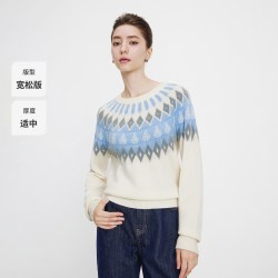 navigare 意大利小帆船费尔岛羊毛女士长袖提花宽松毛衣