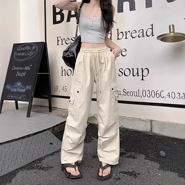 YOUNVFR 美式工装裤 女休闲高腰显瘦直筒裤子宽松百搭阔腿运动裤ins