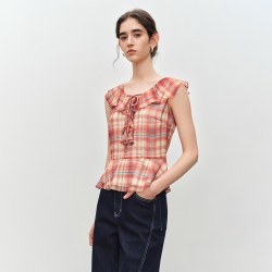 自巧 定格胶囊 小个子荷叶边格纹收腰上衣&半裙套装女2026夏季新款