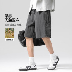 布衣传说 莱赛尔天丝亚麻 薄款工装多口袋休闲短裤 3色可选