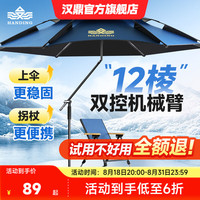 汉鼎 钓鱼伞2026新款户外专用钓鱼遮阳伞加厚防晒防暴雨拐杖机械臂钓伞 2.2米 黑色机械臂直杆伞