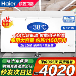 海尔 冰柜超市商用大容量500升以上卧式双开门冷藏冷冻转换冷柜带锁带脚轮海鲜柜大