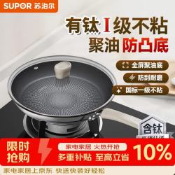 苏泊尔 煎锅有钛不粘平底锅煎牛排轻量聚油底不锈钢磁炉通用EJ28CBS01