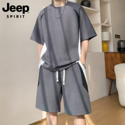 JEEP SPIRIT 吉普休闲运动套装男夏季 D821深灰T恤+深灰短裤 L