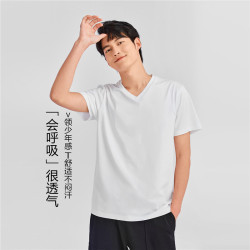 佐丹奴 短袖t恤男2026年夏季新款亲肤纯棉纯色V领休闲上衣01026416