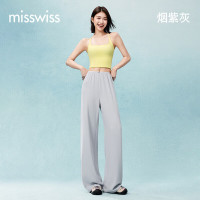 MISSWISS 【冰氧凉感】冰氧不贴腿休闲裤显瘦宽松透气凉感百搭梭织抖抖阔腿裤 烟紫灰 XL