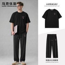 马克华菲 男士冰感棉短袖T恤+锦氨冰丝阔脚裤  两件套