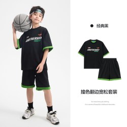 宝贝亨亨 男童夏装机车风户外撞色运动短袖套装2026新款青少年儿童宽松衣服一套