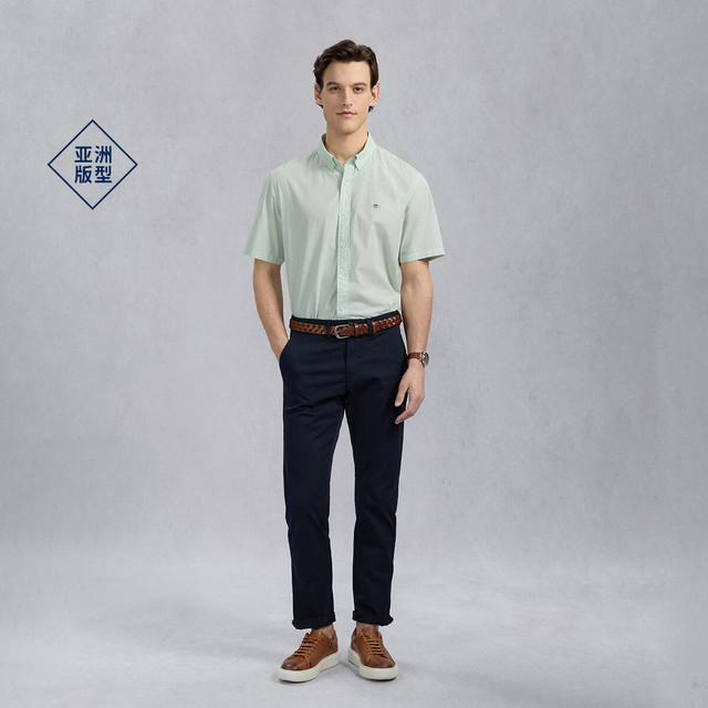 GANT 男士纯棉翻领短袖衬衫