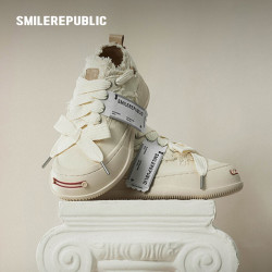 SMILEREPUBLIC 白色开口笑增高厚底小白鞋休闲鞋