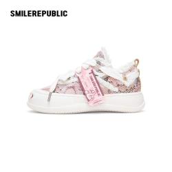 SMILEREPUBLIC 黑白蛇纹低帮可替换开口笑厚底鞋内里牛皮鞋垫增高板鞋